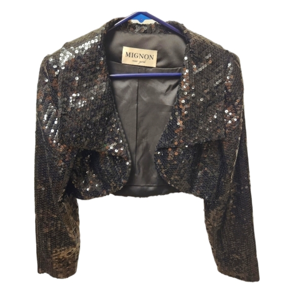 Mignon Jackets & Blazers - 🔥FINAL PRICE DROP🔥 RARE VTG MIGNON BLACK SEQUIN BOLERO JACKET SZ 6